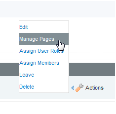 Actions menu for the GettingStarted application