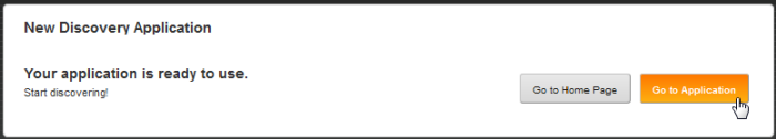 New Discovery Application page after application created