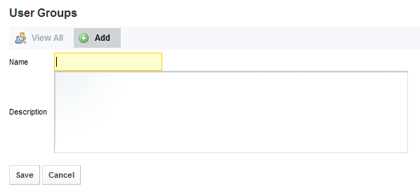User Groups page with fields to add a group
