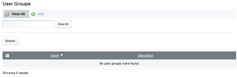 User Groups page with no groups added