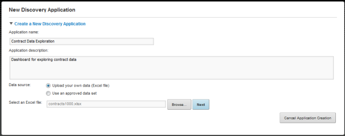 Application creation page with file selected