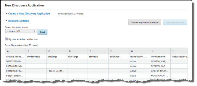 Application creation page after file uploaded