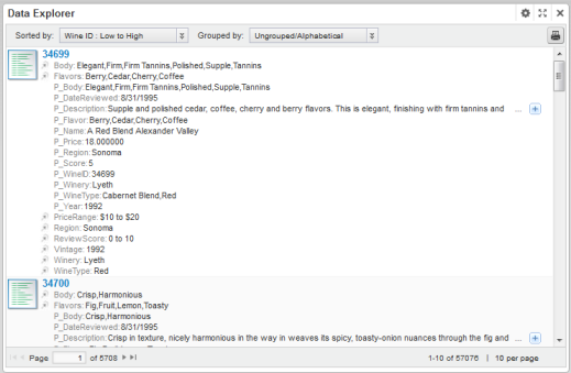 Example of a Data Explorer component showing data records
