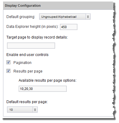 Display Configuration section of the Data Explorer edit view