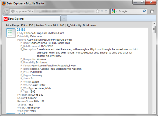 Top portion of the print window for the Data Explorer component showing the refinement selections