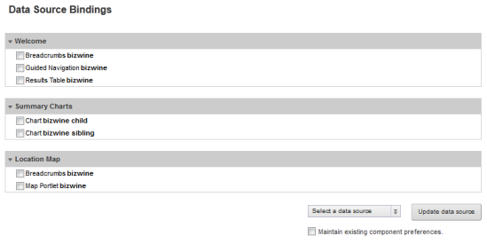 Selecting a different data source for components within an application