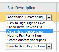 Sort Description drop-down list on the Results List edit view
