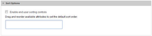 Sort Options section of the Results List edit view with end user sorting off but no sort attribute selected