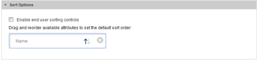 Sort Options section of the Results List edit view with end user sorting off and the sorting attribute selected