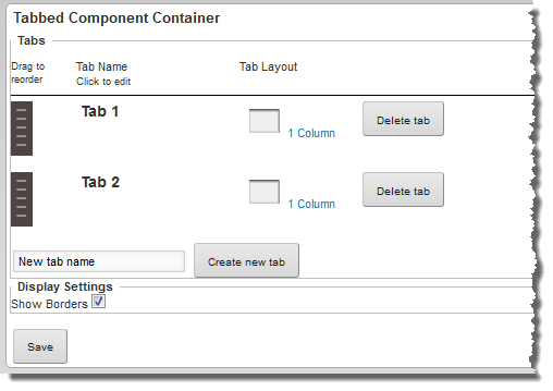 Edit view of the Tabbed Component Container