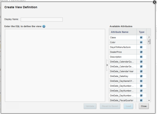 Create View Definition dialog when initially displayed