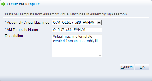 この図は、「Create VM Template」ダイアログ・ボックスを示しています。