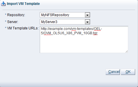 この図は、「Import Template」ダイアログ・ボックスを示しています。