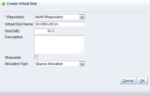 この図は、「Create VM Template」ウィザードの「Create Virtual Disk」ダイアログ・ボックスの手順を示しています。