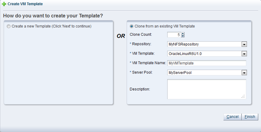 この図は、「Create VM Template」ウィザードを示しています。