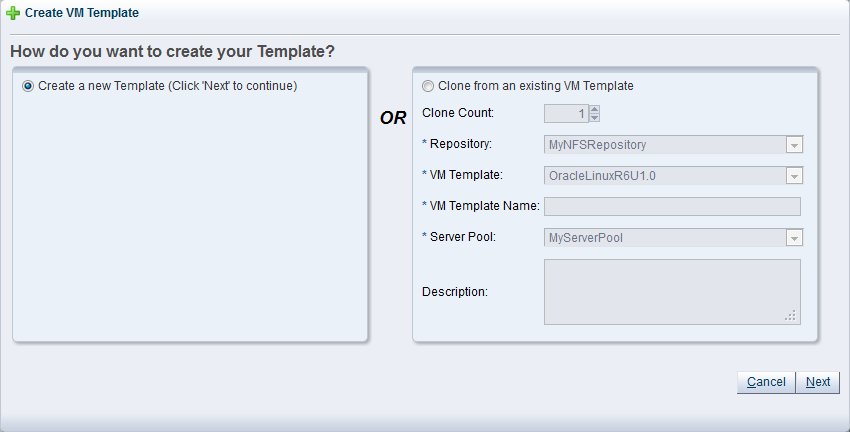 この図は、「Create VM Template」ウィザードを示しています。