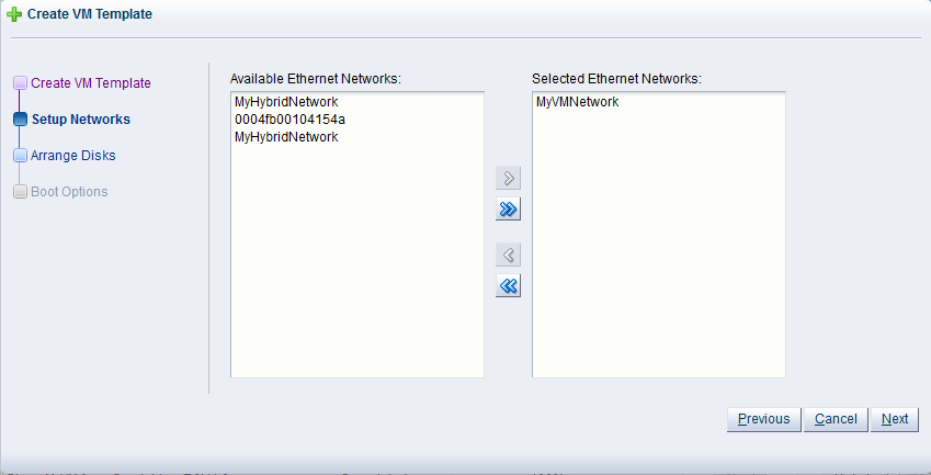 この図は、「Create Template」ウィザードの「Setup Networks」手順を示しています。