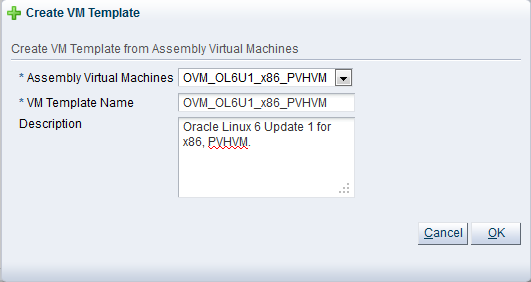 この図は、「Create VM Template」ダイアログ・ボックスを示しています。