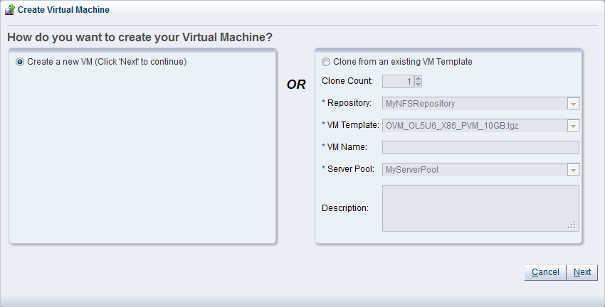 この図は、「Create Virtual Machine」ダイアログ・ボックスを示しています。