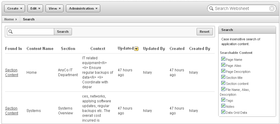 Description of websheet_search2.gif follows