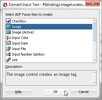 image selected in the convert to dialog