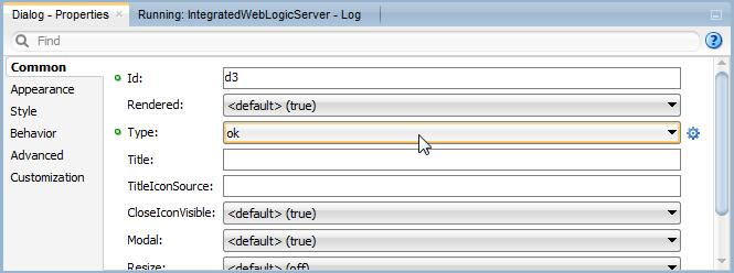 Setting the Type property to ok