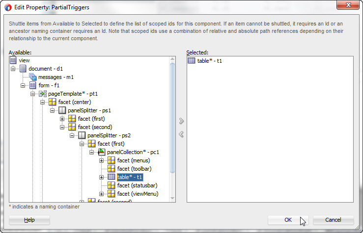 partial trigger edit property pane with table on the selected side