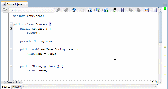 Sample code in source editor