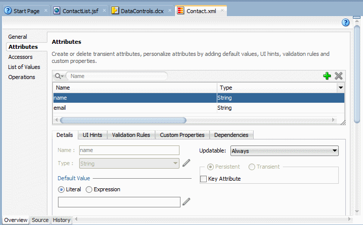 Overview editor, Contact.xml