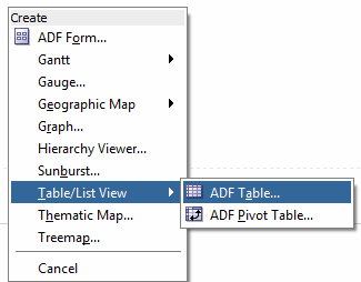 Create context menu, Table