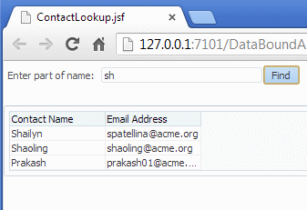 Browser page, contacts found by name