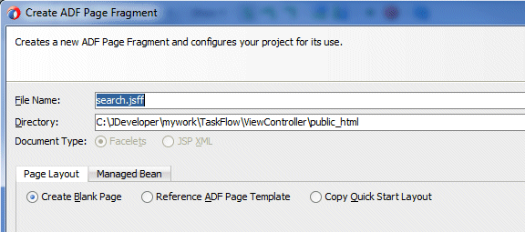 create new jsf page fragment