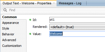 setting the value of the output text to welcome