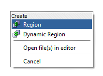 create context menu displayign region