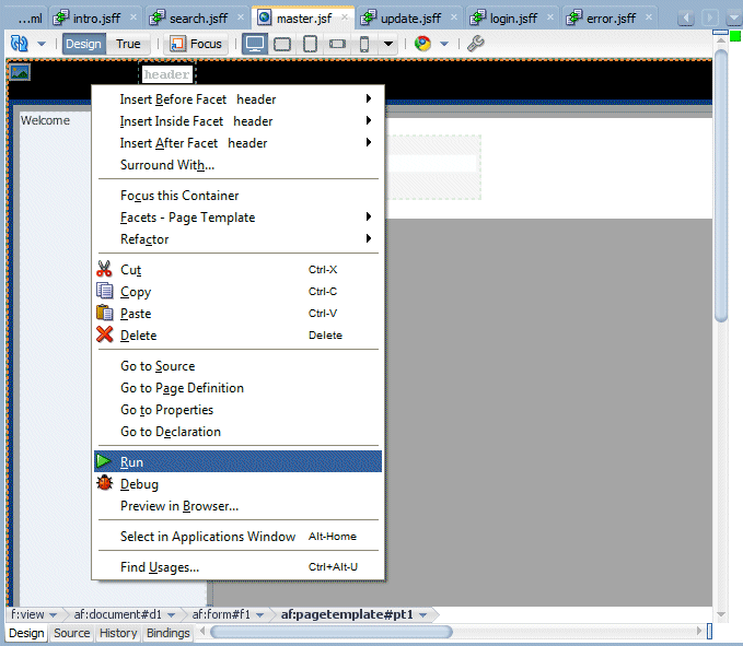 context menu with run selected