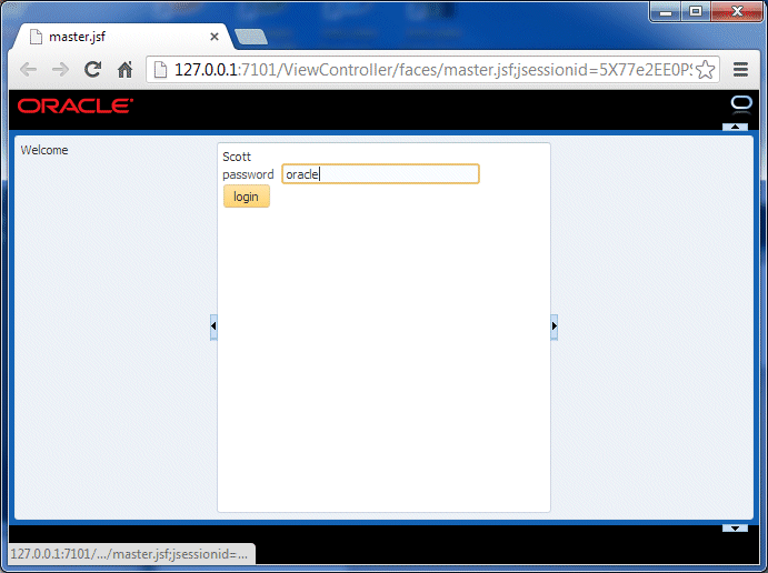 login page with oracle as password