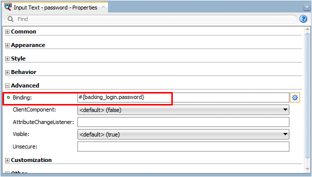 input text in the property inspector