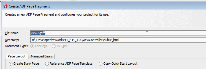 Create ADF Page fragment dialog