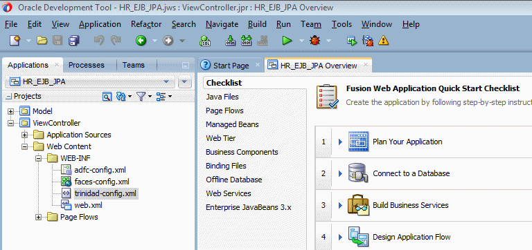 Default application Navigator created for a Fusion Web Application 