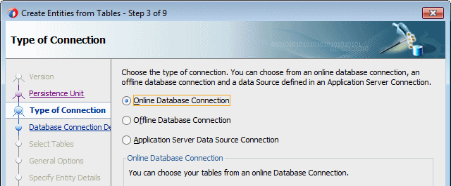 Step 3 of the Create Entities from Tables