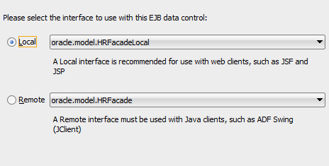 Choose EJB Interface dialog.