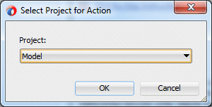 Select Project for Action dialog with Model in the Project field.