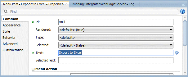 PI for menu item with Text property set to Export to Excel.