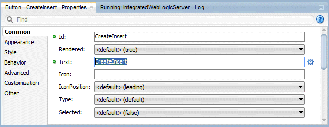 PI for ADF Button with Id property set to CreateInsert.