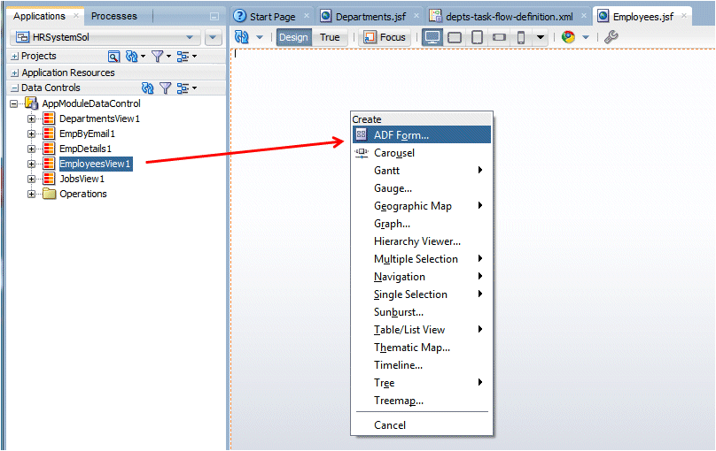 App navigator with ViewController project selected and New menu option selected in context menu.