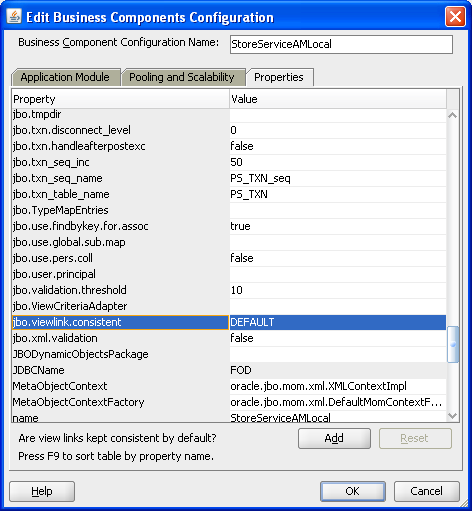 構成エディタでのjbo.viewlink.consistentプロパティ