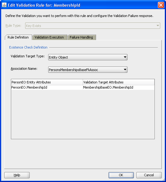 エンティティ属性に対するKey Exists Validatorの図