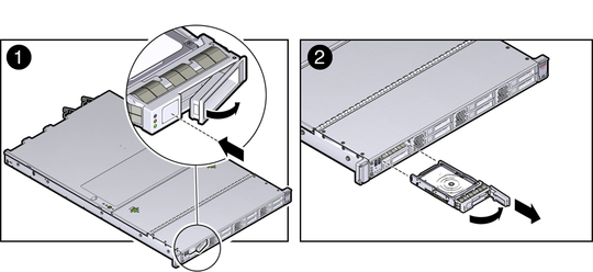 image:Figure showing the location of the hard drive release button and latch.