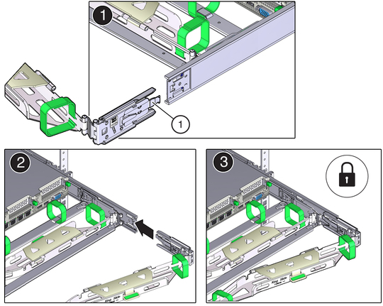 image:Figure showing how to install connector C into the right slide-rail.