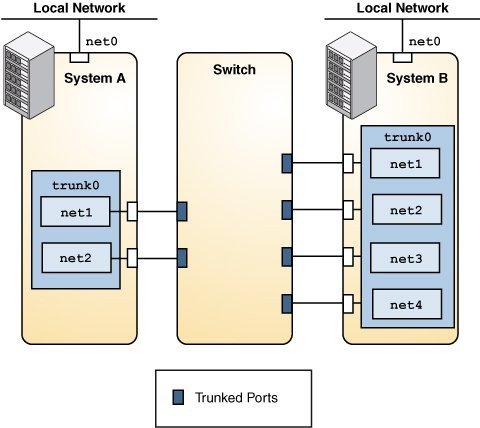 image:Graphic shows the configuration of a trunk aggregation that uses a                      switch.